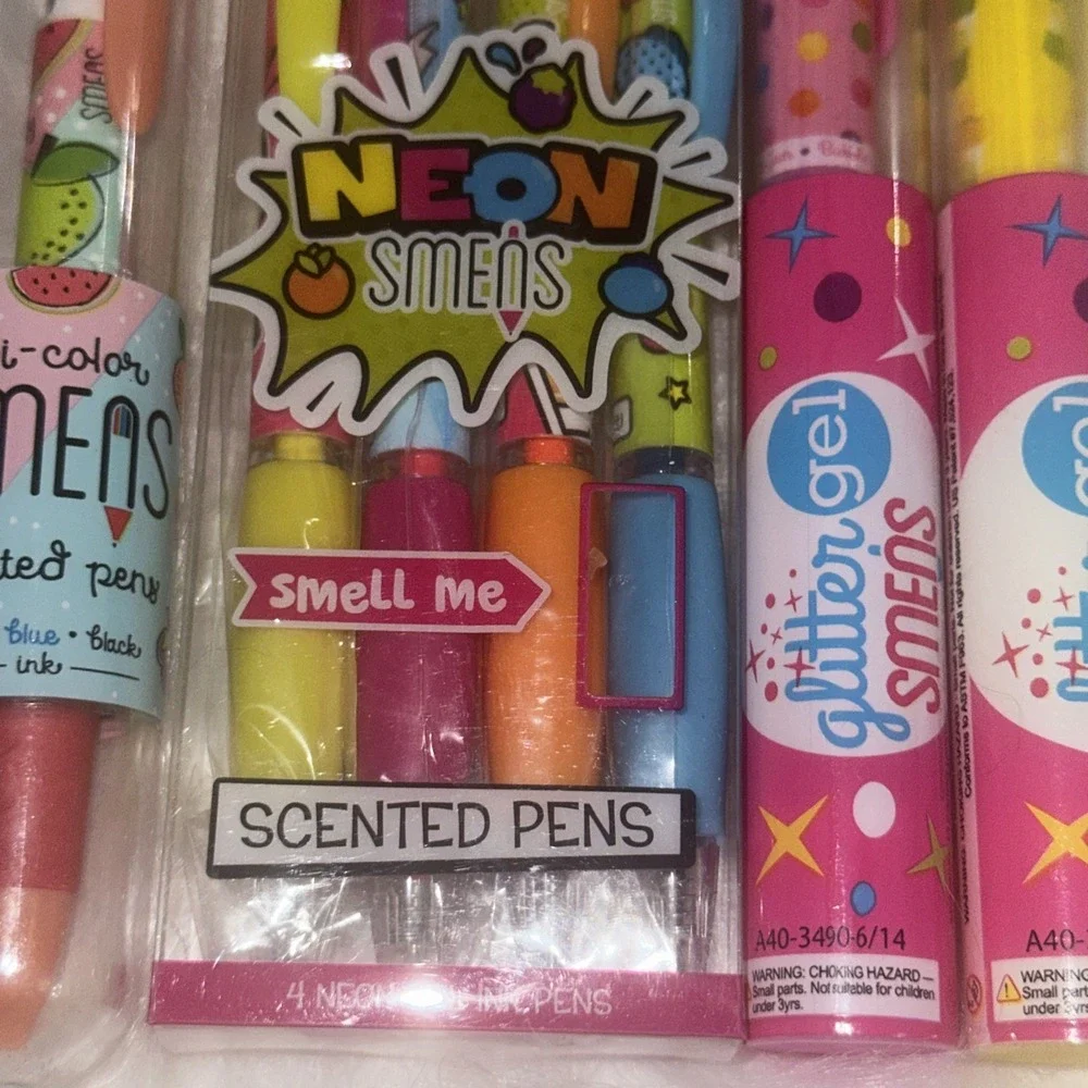 Smens Scented Pens Black Ink Medium Point 8 Count Lot Sugar Skull‎ Neon Glitter